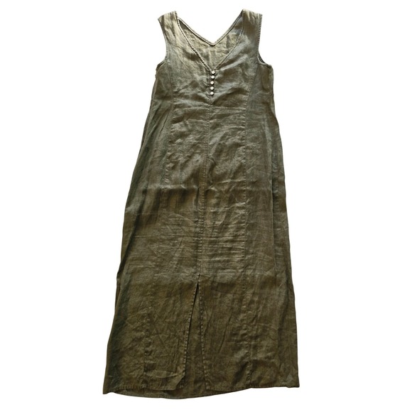 Petite Sophisticate Dresses & Skirts - Petite Sophisticate Olive Green Linen Maxi Dress V-Neck Shell Button Slit Sz 0